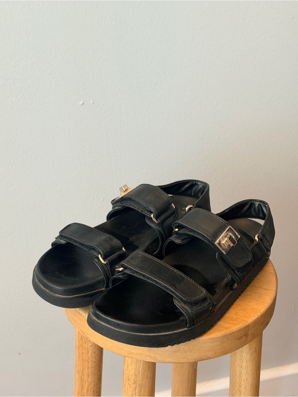 a new day Black Double-Strap Velcro Sandals